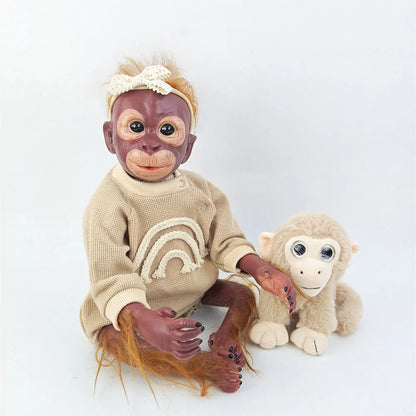55CM Half Glue Cute Reborn Monkey Doll Cloth Body Pasted Mohair Children Girl Toddler DIY Dressing Up Toy Birthday Gift