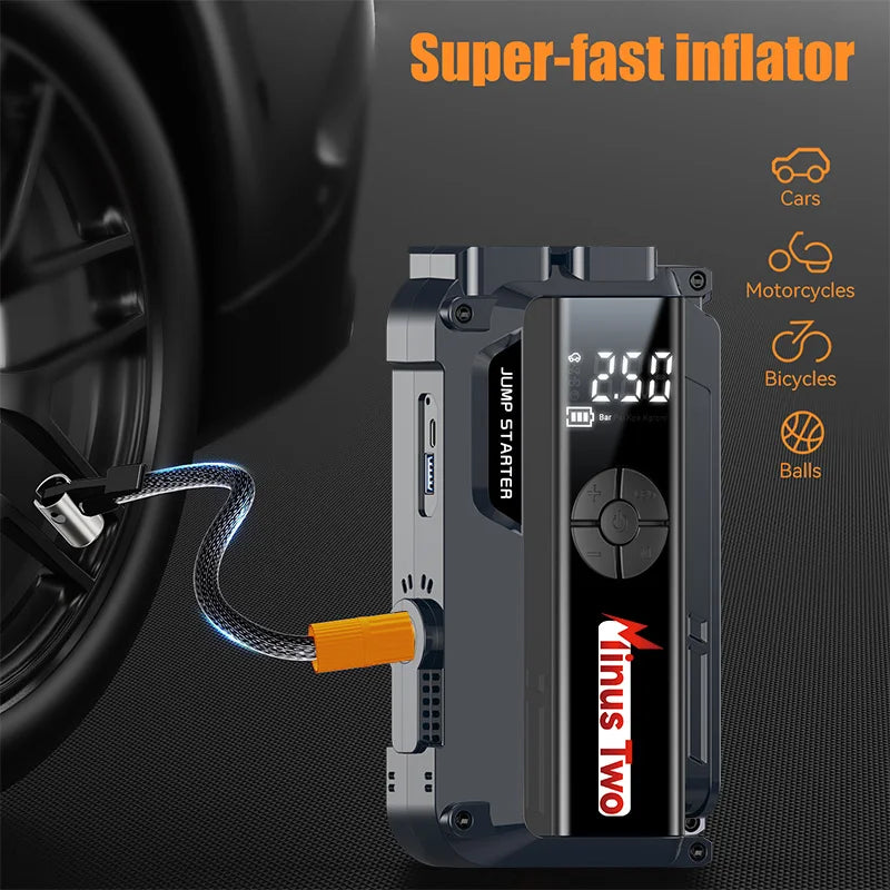 4 in 1 Portable Jump Starter 1000A Peak, 150PSI Air Compressor, 12V Battery Booster Power Pack for Petrol Diesel Truck SUV