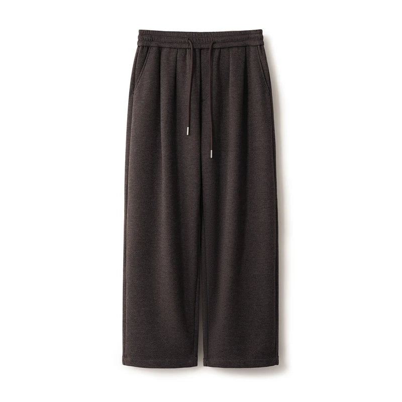 100% Merino Wool Men's Wide Leg Trousers Warm Soft Solid Color Auutumn Winter Casual Fashion Versatile Thickened Pant Men's Pant