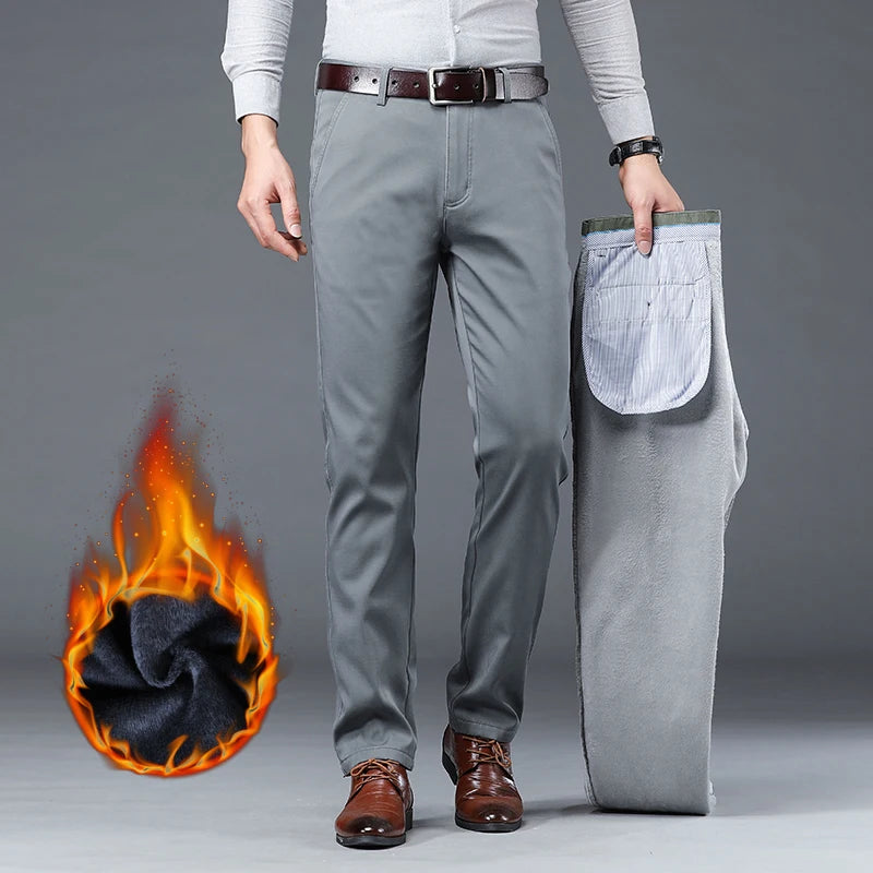 Autumn Winter Clothing Warm Fleece Men's Suit Pants Cotton Business Thick Work Korea Casual Flocking Trousers Male Oversized 40