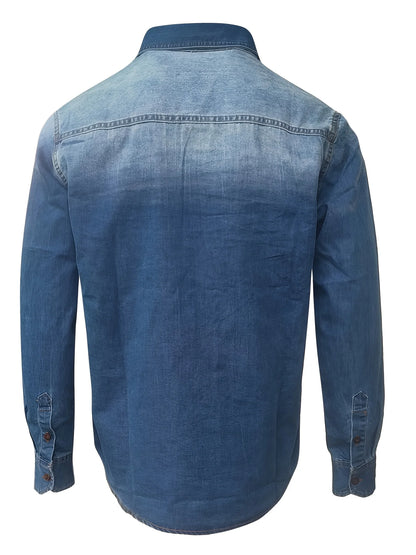 Men's Denim Shirt Long Sleeve Fashion New Style Shirt Casual Jacket High-end Feeling Double Pocket Washed Denim Shirt Turn-down