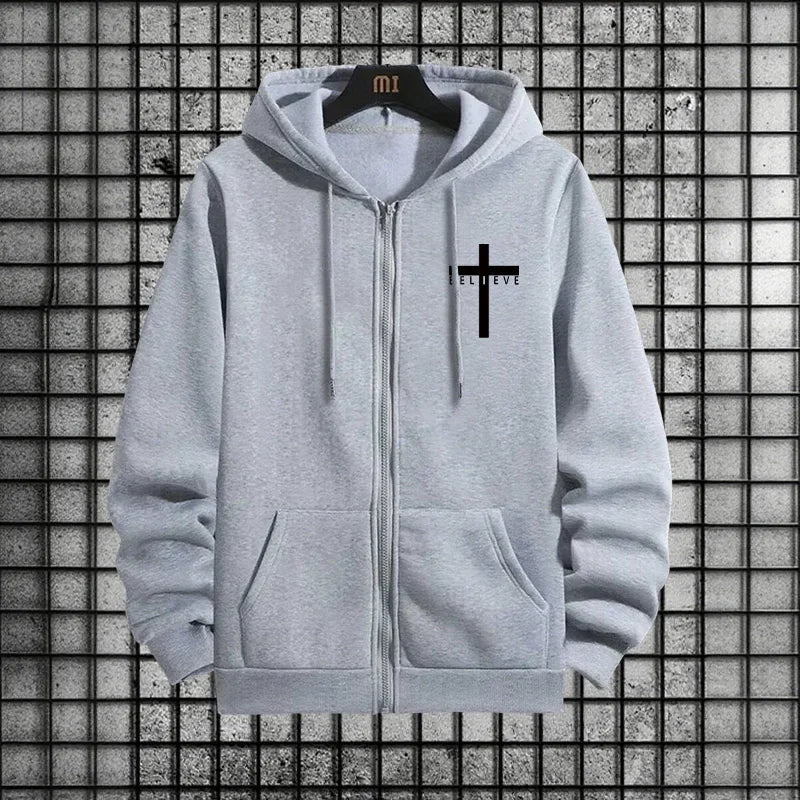Cross of Christ Mens Hip Hop Tracksuit Set 2026 New 2 Piece Outfit Zipper Hoodie Joggers Urban Streetwear Autumn Winter Fashion