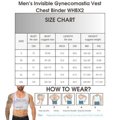 2Pcs Men Sleeveless Compression Vest Gynecomastia Chest Binder Breathable Summer Shaper For Trans FTM Sport Undershirt