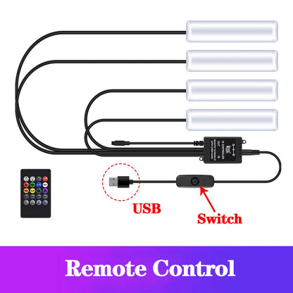 LED Car Interior Ambient Foot Light Kit With USB Cigarette Lighter Backlight Remote App Music Control Auto RGB Decorative Lamp