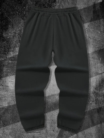 Men's Retro Dark Grunge Gothic Letter Skeleton Graphic Joggers Elastic Cuff Sweatpants Popular Vintage Streetwear Casual Pants