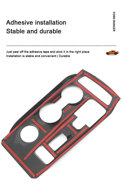 Carbon Fiber Car Interior Overlay Accessories For Ford Ranger Raptor Wildtrak T9 2022-2025, Central Gear Shift Panel Door Trim