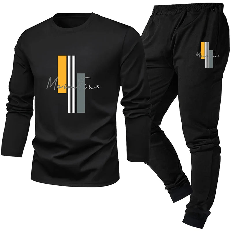 2-piece men's sleepwear set for spring summer autumn winter long sleeved pants letter patterned base shirt home wear set