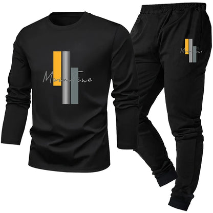 2-piece men's sleepwear set for spring summer autumn winter long sleeved pants letter patterned base shirt home wear set