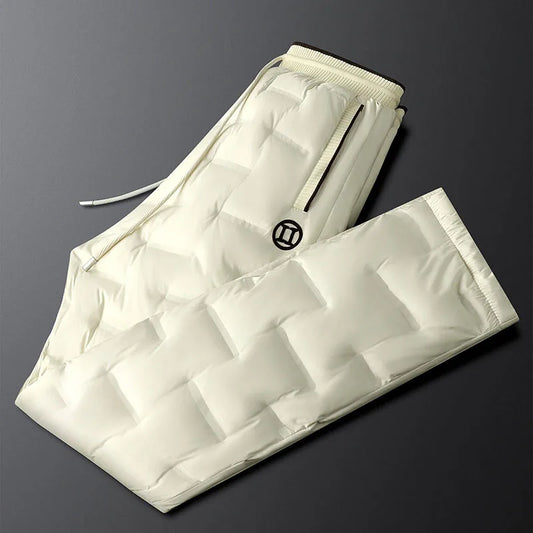 Light luxury high-end 90 white duck down down pants men's winter straight slim warm casual pants apricot color