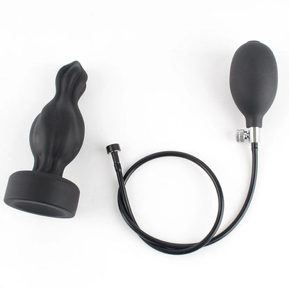 Silicone Magnetic Inflatable Butt Plug with Pump - Black Expandable Anal Stretcher, Prostate Massager Sex Toy for Men Women