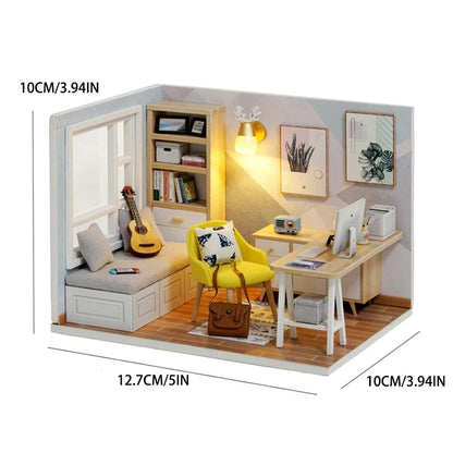 Vintage Coffee Shop DIY Miniature Dollhouse Kit with LED Light 3D Wooden Puzzle Building Kit Full Furniture Creative Craft Gifts