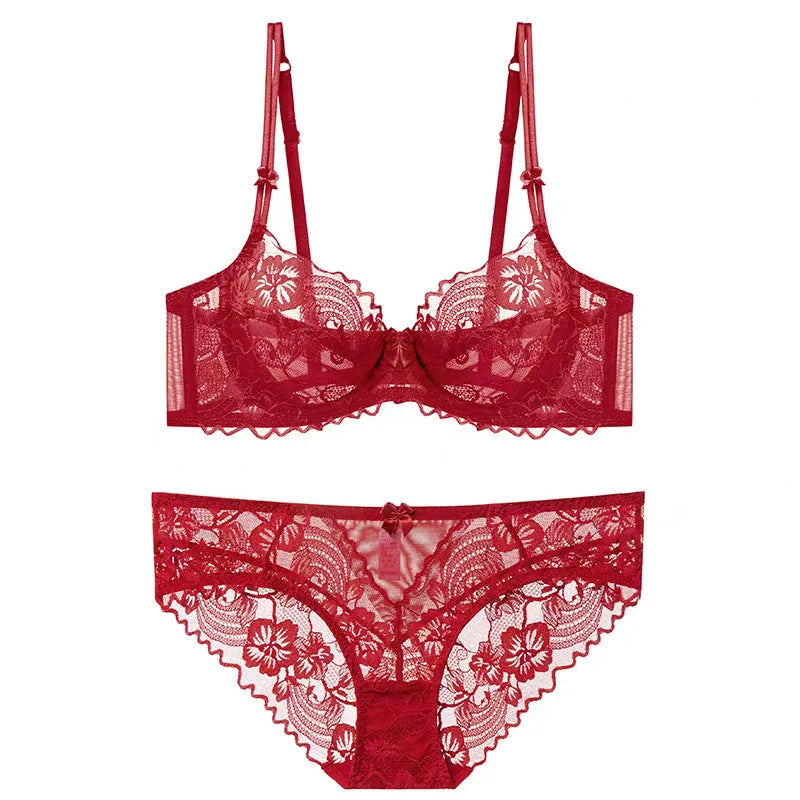 Sophisticated French Lace Bra, Unlined Minimizer Bra for Large Bust, Ultra Thin Breathable & Supportive Sexy Lingerie Set MOYISU