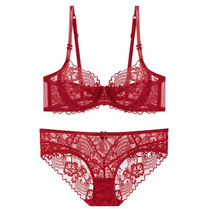 Sophisticated French Lace Bra, Unlined Minimizer Bra for Large Bust, Ultra Thin Breathable & Supportive Sexy Lingerie Set MOYISU