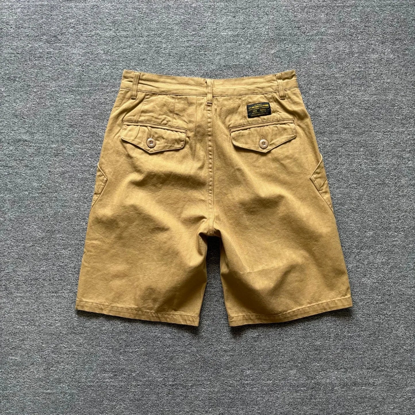 American retro herringbone pattern cargo shorts for men with large pockets, loose straight leg pants, summer casual