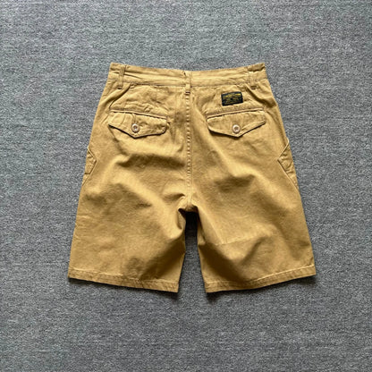 American retro herringbone pattern cargo shorts for men with large pockets, loose straight leg pants, summer casual
