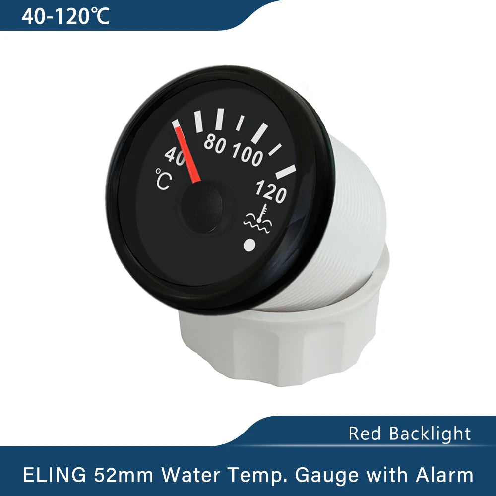 ELING 52mm Water Temperature Gauge 40-120℃ with Red Backlight and Light Alarm for Car Motorcycle Boat Truck Yacht Universal