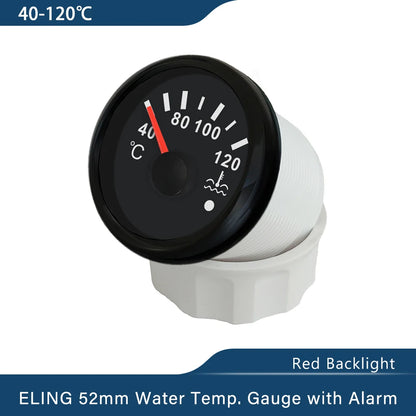 ELING 52mm Water Temperature Gauge 40-120℃ with Red Backlight and Light Alarm for Car Motorcycle Boat Truck Yacht Universal