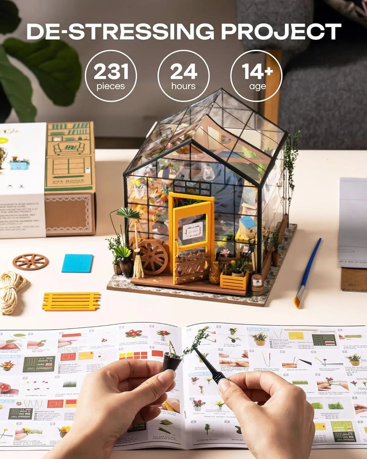 Rolife Mini Green House Cathy's Flower House DIY Dollhouse Wooden Miniature Furniture Kit with LED Best Birthday Gifts