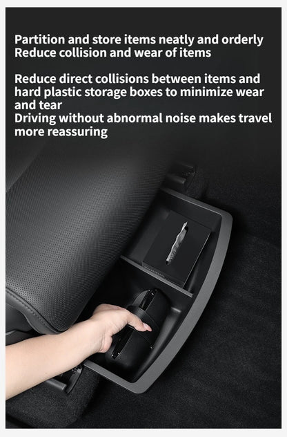 Under Seat Storage Box For Tesla Model YL 2025-2026 TPE Drawer Front Under Seat Organizer Trash Can Car Interior Accessories ﻿