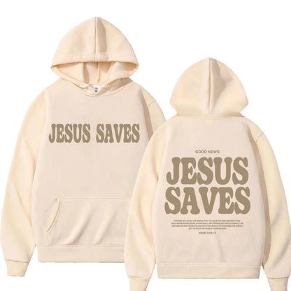 Aesthetic Jesus Saves Hoodies Christian Apparel Print Oversized Sweatshirts Men Women Vintage Fashion Autumn/Winter Warm Hoodie