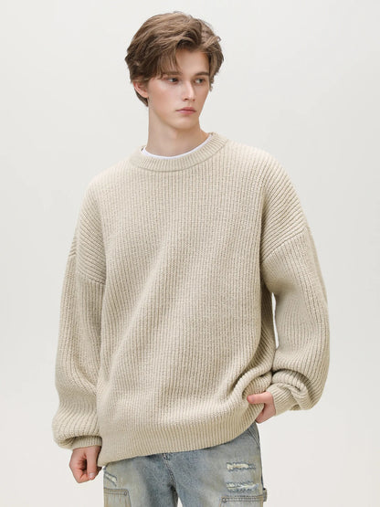 Men's 18oz Heavyweight Chunky Knit Sweater Basic Crew Neck Solid Color Textured Streetwear Winter Thermal Non-Scratch Top