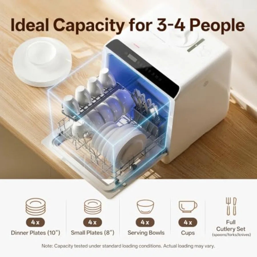 Portable Countertop Dishwashers, Compact Dishwashers with 5L Built-in Water Tank Inlet Hose, 5 Washing Programs, Baby Care, Air