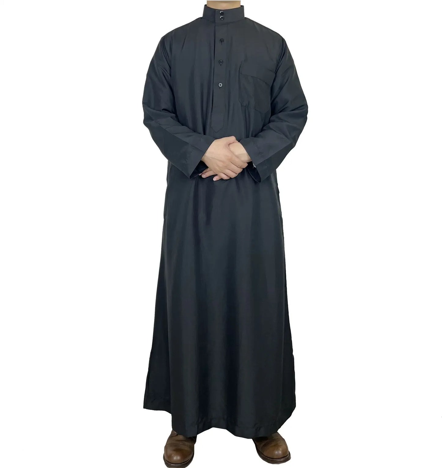 Qatar Stand Collar Polyester Men's Robe Pocket Design Loose Arab Middle East Dubai Travel Clothing