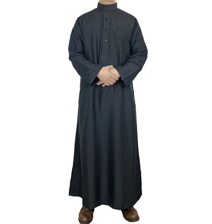 Qatar Stand Collar Polyester Men's Robe Pocket Design Loose Arab Middle East Dubai Travel Clothing