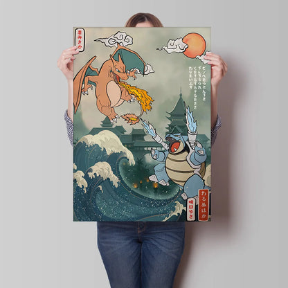 Classic Canvas Hd Prints Poster Pokemon Charizard Blastoise Cartoon Character High Quality Home Living Room Mural Decorative