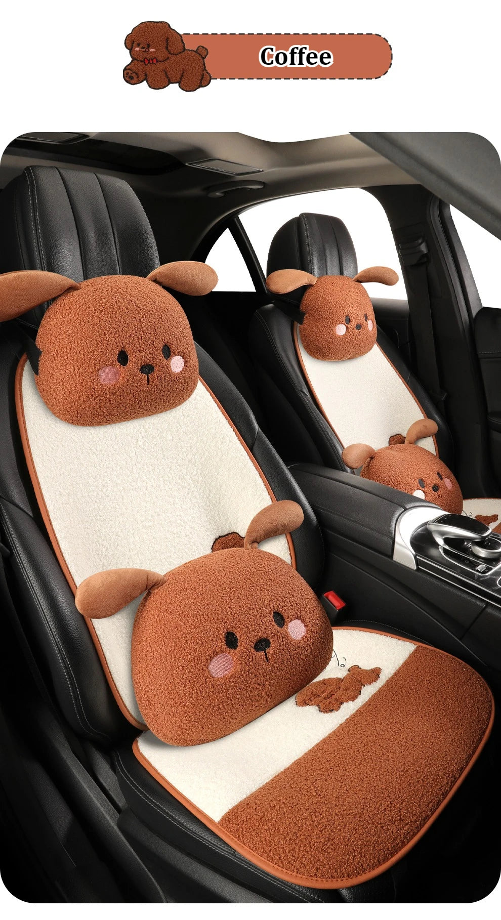Funny Puppy Car Seat Cover 2025 New Autumn Fleece Fabric PU Leather Warm Comfortable Quick Installation Fits Most Cars
