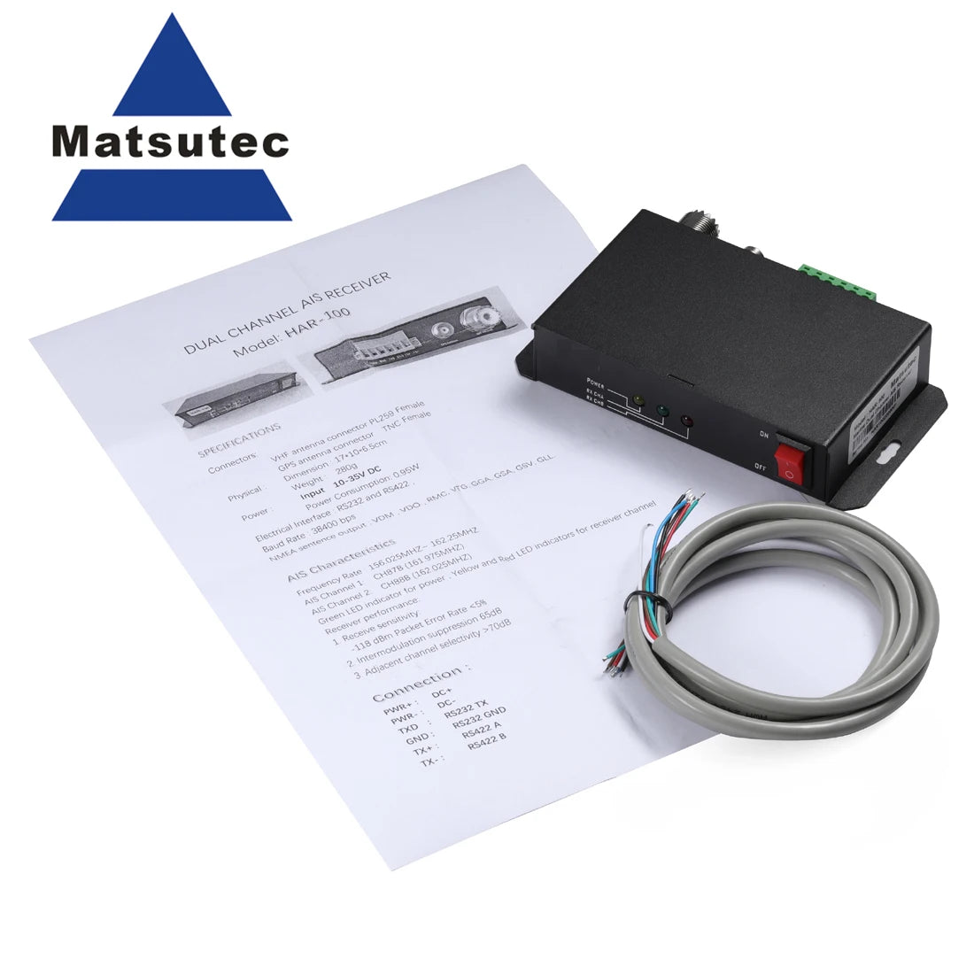 Matsutec HAR-100 AIS Receiver Dual Channel AIS Class A Class B Receiver With RS232/ RS422 GPS receiver Class AIS Only Receiver