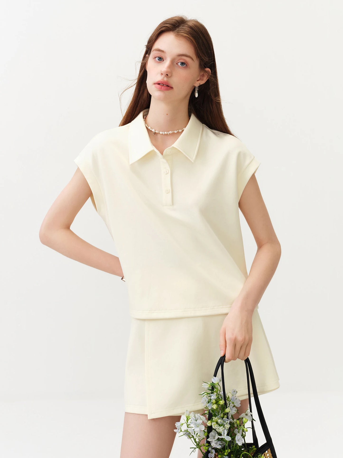 FSLE 2026 Summer Women's Short Sleeves Polo Top Culottes Set, High-Rise Split-Joint Skirt Pants for Tennis Core Athflow Style