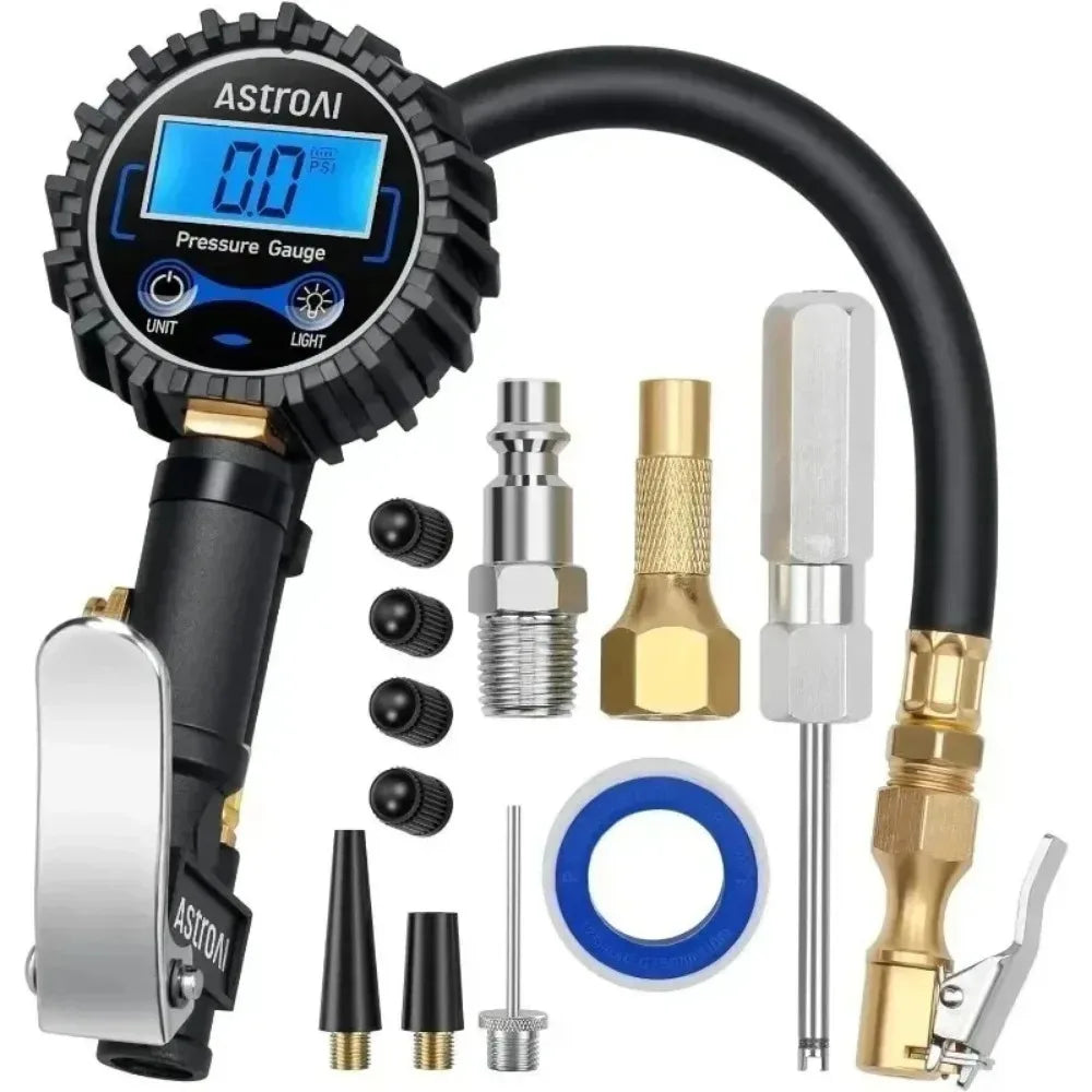 Mtorcycle Bicycle Auto for Digital Tire Pressure Inflator Gauge Aluminum Alloy Tire Pressure Gauge Air Line Clip-on Tyre Pump