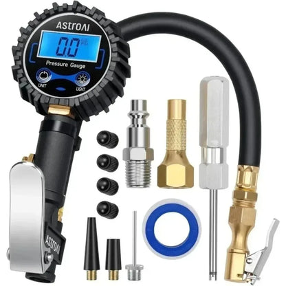 Mtorcycle Bicycle Auto for Digital Tire Pressure Inflator Gauge Aluminum Alloy Tire Pressure Gauge Air Line Clip-on Tyre Pump
