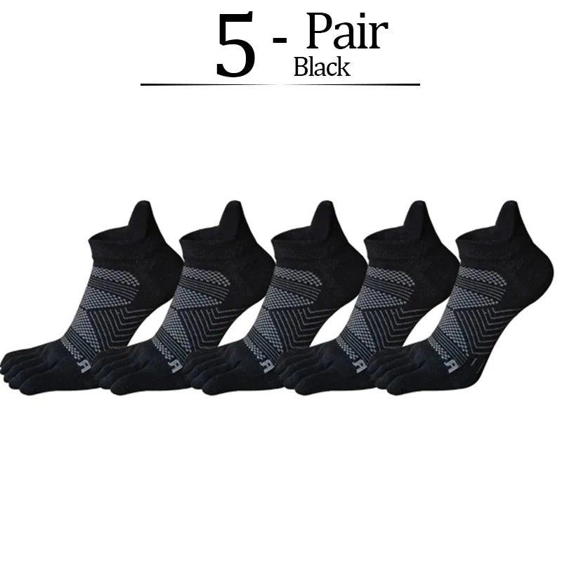 5 Pairs/lot Man Sport 5 Finger Socks Cotton Solid Sweat-Absorbing Breathable Shallow Mouth Fitness Travel Ankle Boat Toe Socks