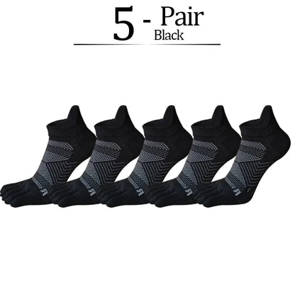 5 Pairs/lot Man Sport 5 Finger Socks Cotton Solid Sweat-Absorbing Breathable Shallow Mouth Fitness Travel Ankle Boat Toe Socks