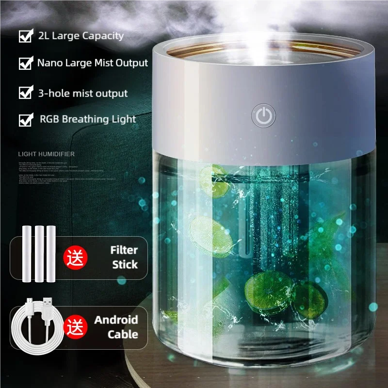 TINSOL 2000ml Triple-Nozzle Spray Humidifier USB Humidifier Air Purifier Mist Purifier Ideal for Home and Office Use