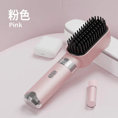 Wireless hair straightening comb for home use, negative ion hair straightener that doesn't damage hair, rechargeable portable tr
