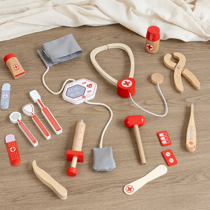 Wooden Pretend Play Doctor Educational Toys for Children Medical Simulation Medicine Chest Set for Kids Role Playing Pretend Toy