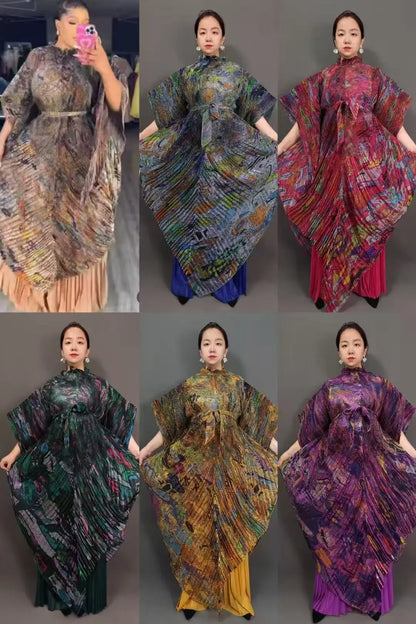 Miyake's New Heavy Industry Organza Printing Set Irregular Pants Loose Two-piece Sets Women's Clothing 2025 Summer New