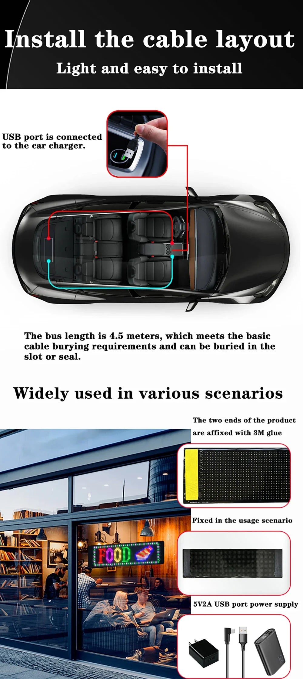 LED Matrix Pixel Panel Light Bluetooth App 5V USB  Control Scrolling Advertising LED Car Sign Animation Programmable for Car Sho