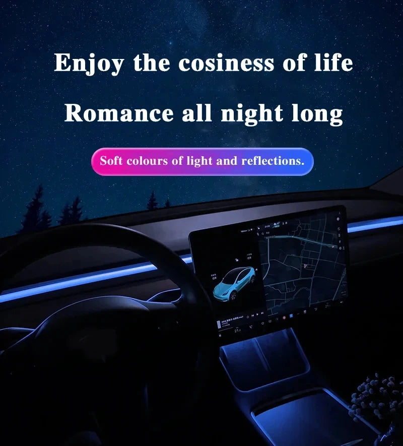 For Tesla Model 3 Model Y Car Ambient Light 60 Seconds Automatic OFF Module With USB Expansion Dock RGB APP Dashboard Lighting