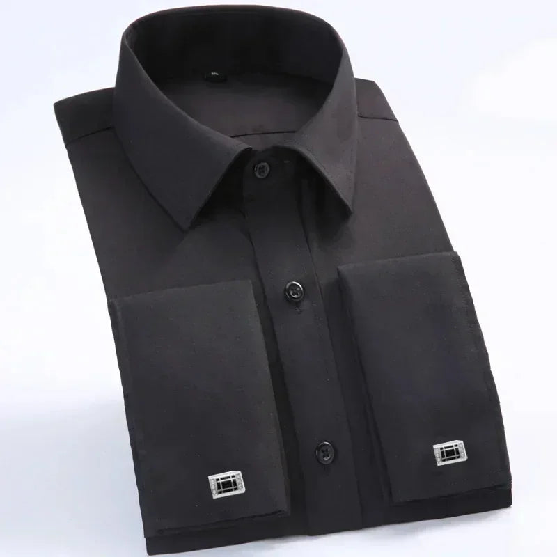 Business dress shirt, men's long sleeved light blue twill slim fit bank work uniform, simple and classic quality shirt