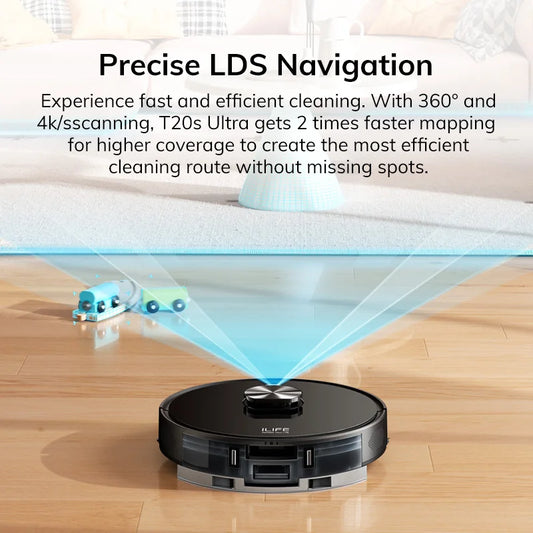 ILIFE T20s Ultra Robot Vacuum Cleaner with Self-Emptying Station, 10000Pa Suction, 4600mAh Battery, 300 Min Max Runtime