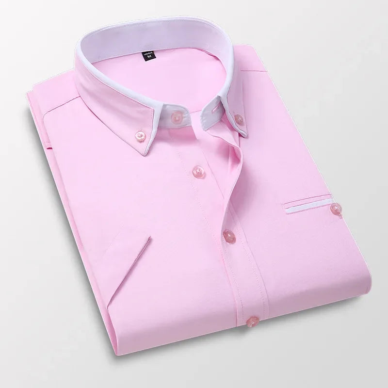 BROWON Plus Size 5XL Summer Business Shirt Men Short Sleeves Button Up Shirt Turn-down Collar Casual Shirts Mens Clothing