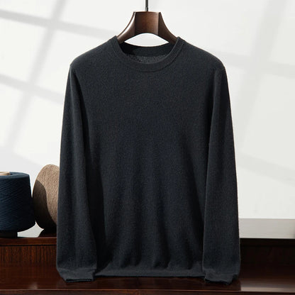 100% Cashmere Men's Pullover Business Casual Solid Knitted Sweater Loose Pull Round Neck Collar Tops Basic Versatile Jumper