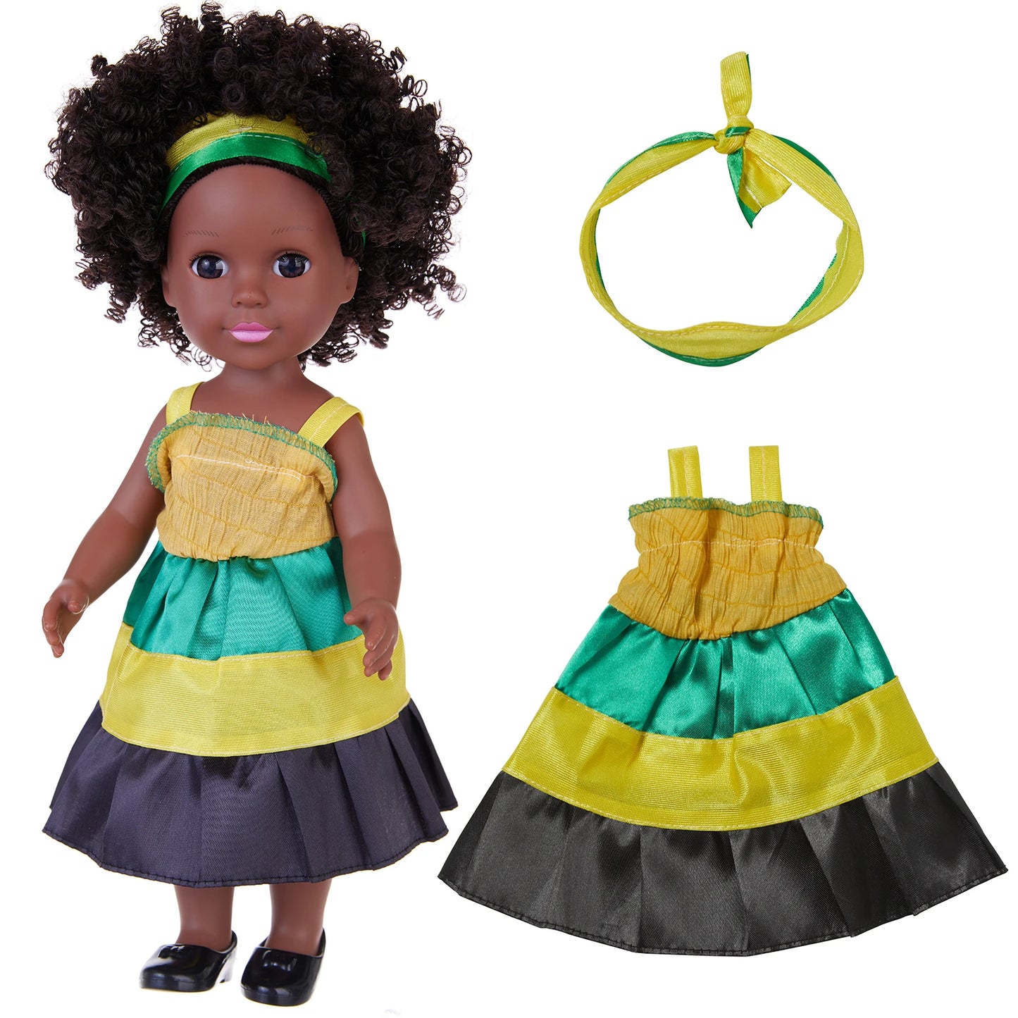 14inch 35cm American African Black Doll with Clothes Full Vinyl Body Curly Hair Doll Realistic Black Baby Doll Kid Toy Girl Gift