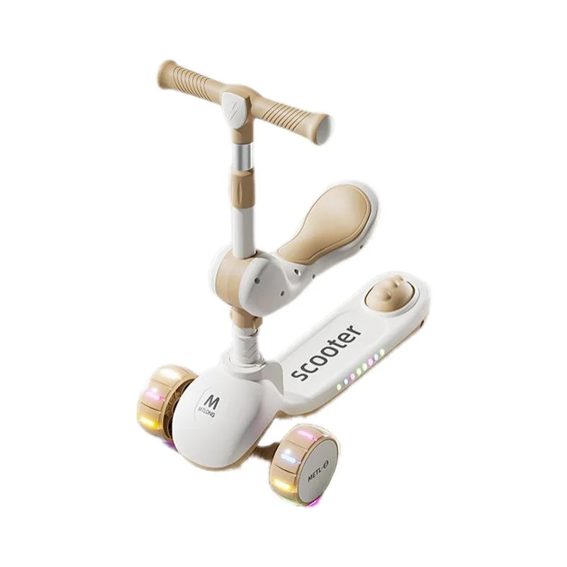 3-in-1 Kids Scooter with Seat, Foldable Toddler Kick Scooter for Boys Girls Ages 1-3-6-10, 3-Wheel Light-Up Ride-On Toy with