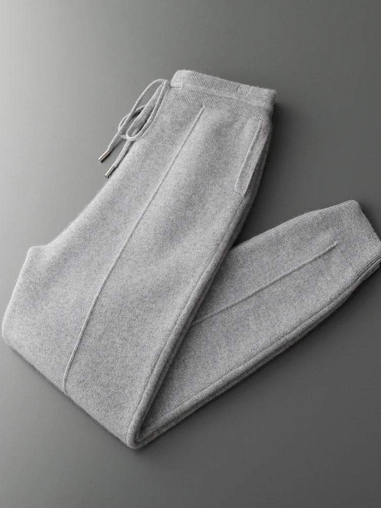 Men's Cashmere Pants Smart Casual Pencil Pants Autumn Winter Thick Soft Warm Trousers 100% Merino Wool Knit Pants Korean Style
