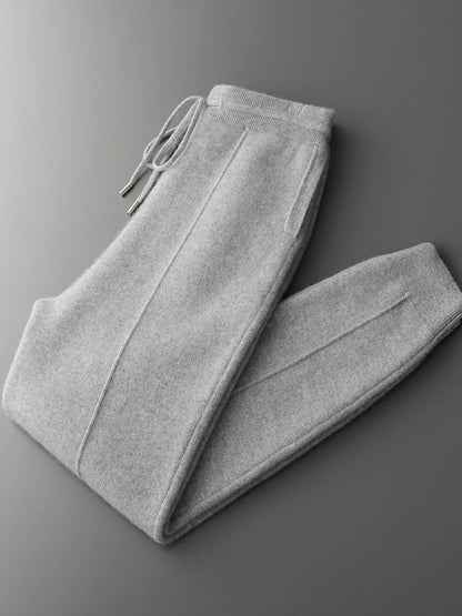 Men's Cashmere Pants Smart Casual Pencil Pants Autumn Winter Thick Soft Warm Trousers 100% Merino Wool Knit Pants Korean Style
